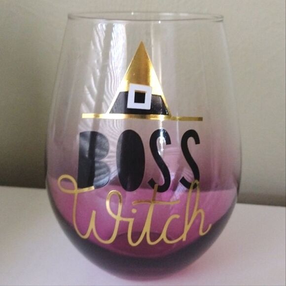 Halloween Boss Witch Purple Ombre Printed Stemless 5" Wine Glass - Picture 11 of 11